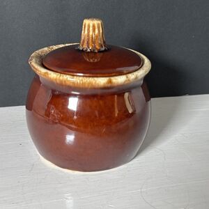 Vintage Hull Pottery - Brown Drip Glaze Sugar Bowl with Lid - Oven Proof USA